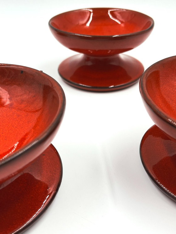 Set of 4 vintage ice cream bowls by PAN Keramik, Table accessories, Ceramic, Red (photo 8 of 11)