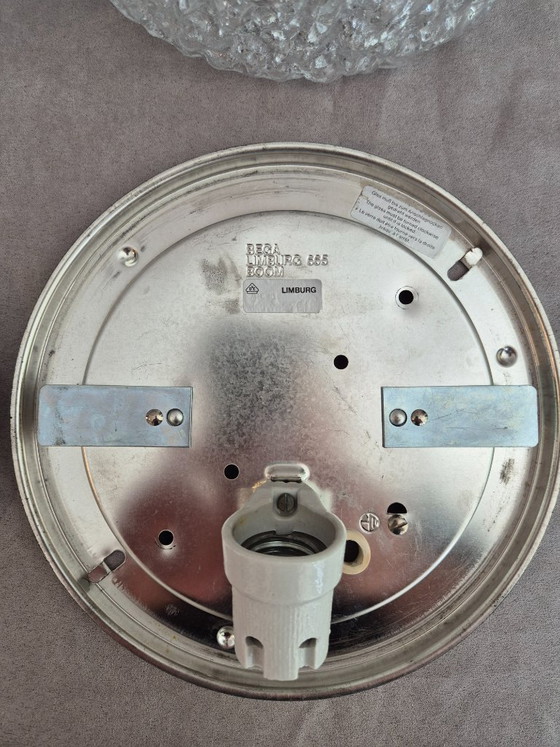 Image 1 of Pair of Glashütte Limburg 2791 Textured Ice Glass Flush Mount Ceiling / Wall Lights, Black Base, E27, Ø24.5 cm, Germany