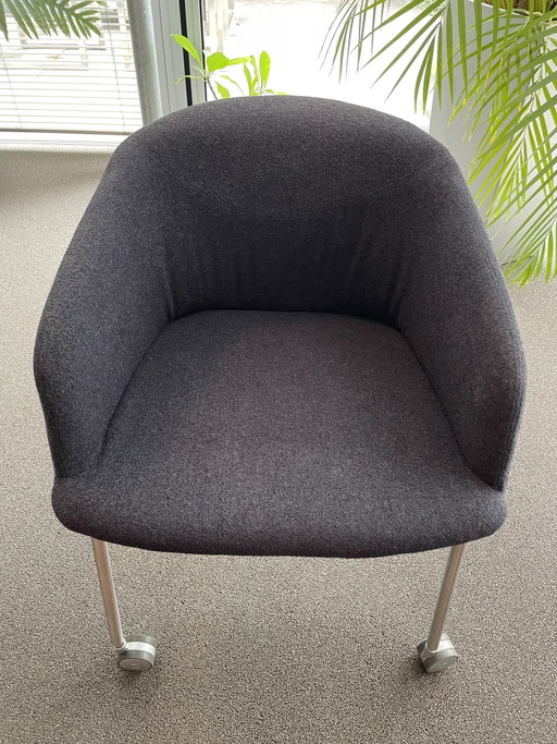 Castelijn Kuipstoelen Met Wieltjes (4 Stuks) Blauw/Grijze Bekleding – eetkamerstoelen, Metal, Textile