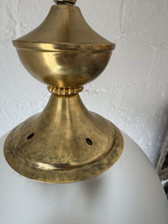 Image 1 of Lámpara de araña con forma de globo grabado y esmerilado de los años 70