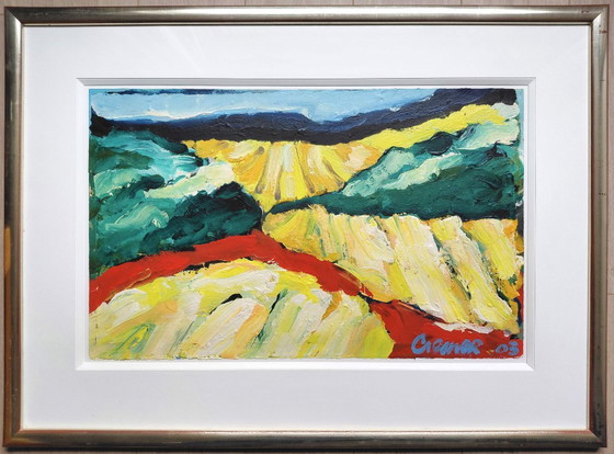 Jan Cremer - Paesaggio toscano, olio su carta spessa (splendidamente incorniciato, grande!), Dipinti e disegni (foto 2 di 7)
