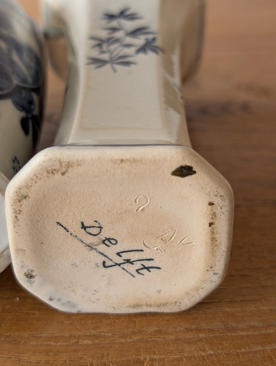 Image 1 of Juego de 4 jarrones de loza azul de Delft – pintados a mano, Holanda, siglo XX