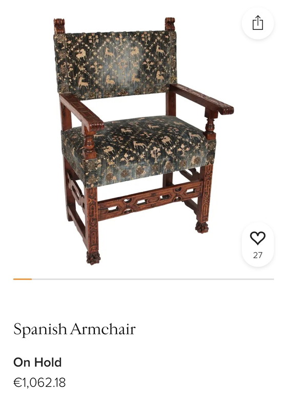 Spaanse Stoel - Castiliaans - begin 19e eeuw – Fauteuils, Metal, Textile (photo 9 of 9)