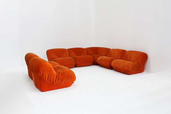Image 1 of Divano modulare vintage Airborne 'Patate' in velluto a coste arancione, set da 7