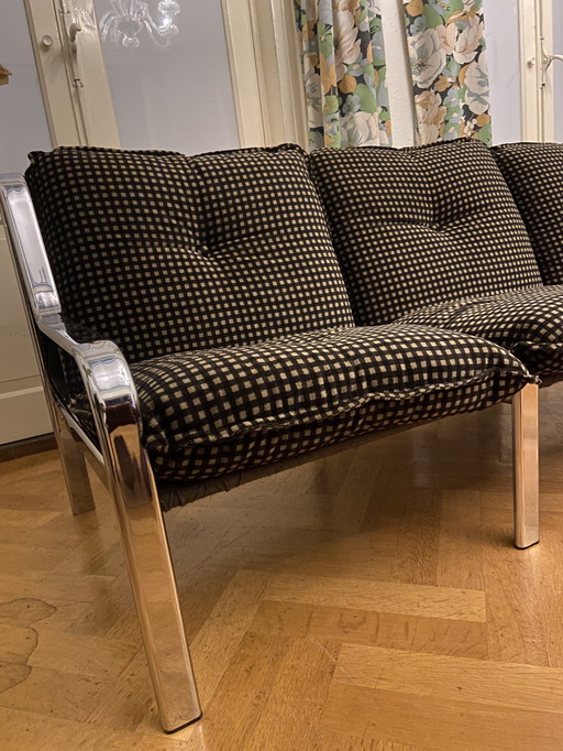 Mid-century chromen bank - drie zitplaatsen