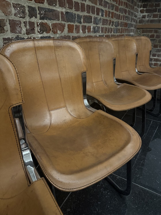 6x Sedie da pranzo vintage Willy Rizzo per Cidue, colore cognac – Leather, Metal (photo 5 of 6)