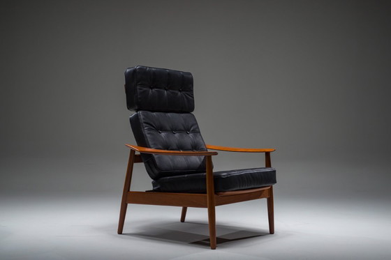Image 1 of  Mid Century Modern FD 164 fauteuil in teak en zwart leer van Arne Vodder voor Cado, Denemarken, 1960