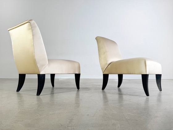 Image 1 of Set di 2 poltrone di design Thörmer in seta, sedie di lusso in stile antico