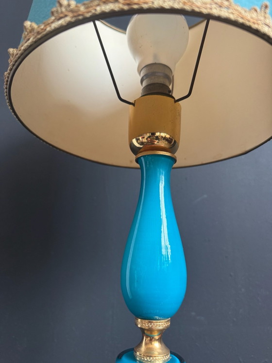 Lampe opaline turquoise laiton années 60, Verre (photo 7 sur 13)
