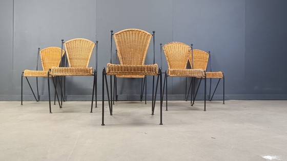 Image 1 of Rieten stoelen van Frederick Weinberg, jaren 1960, set van 6