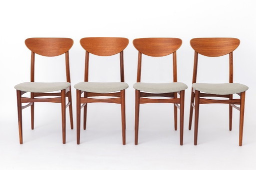 Vintage Danish Teak Dining Chairs, Set of 4, 1960s Scandinavian Mid Century Chairs, Newly Upholstered Light Grey Seats, Denmark