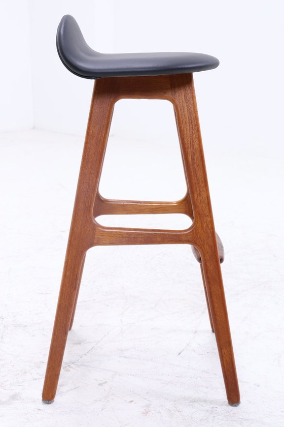 Image 1 of 4 vintage bar stools OD61 by Erik Buch | Mid - Century seat stool leather Oddense Maskinsnedkeri A / S | Retro bar stool #08-23