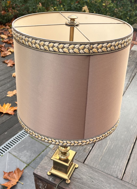 Image 1 of messing tafellamp dubbele lamp met trekkoord 