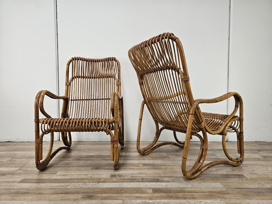 Pair of Rattan Armchairs, Brown, Vintage (photo 2 of 12)