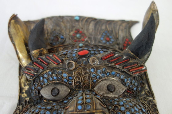 Image 1 of Maschera rituale vintage in ottone sbalzato Nepal/Tibet