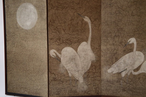 Paravento giapponese Luna e Gru Makura-Byōbu, circa anni '50 – Paraventi, Paper (photo 3 of 11)