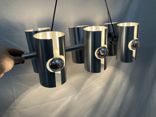 Suspension vintage Space Age, Polam, aluminium brossé
