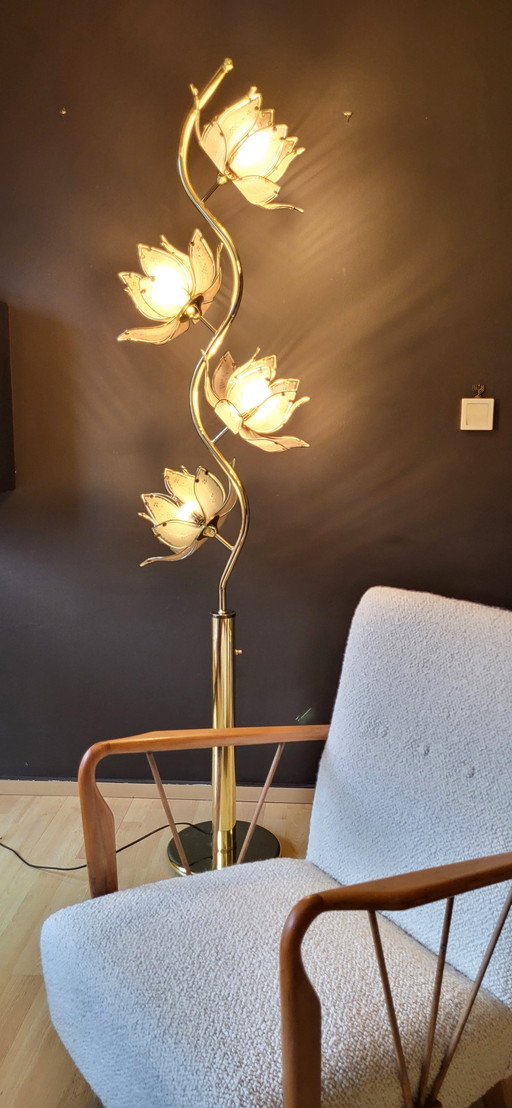 Hollywood Regency Floor Lamp Lotus Flowers