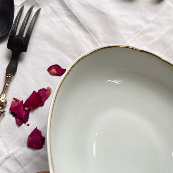 Image 1 of Limoges porcelain salad bowl with gilt decoration, Bernardaud Ronsard pattern