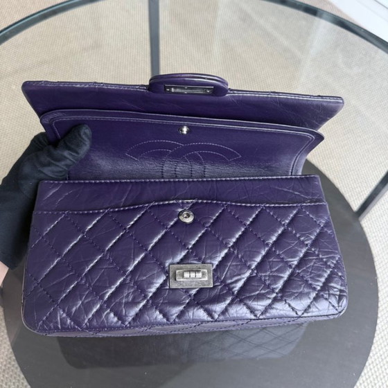 Image 1 of Chanel 2.55 Reissue 225 - Quilted Aged Calfskin Dark Violet Purple Aged Silver Hardware Series 17