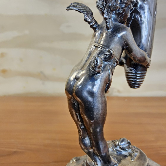 Image 1 of Antique silver-plated vase / bougeoir / candlestick cherub / angel