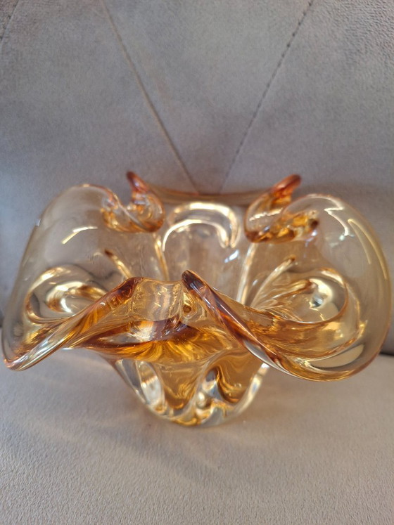 Image 1 of Vintage glazen schaal | Chribska jaren 70 | Amberkleurig