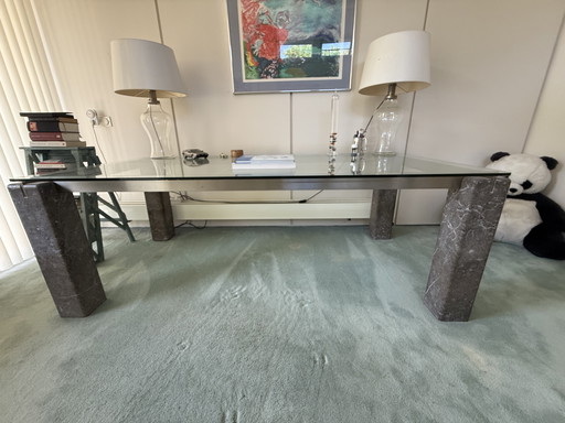 Table à manger Faraone verre/marbre/acier par Renato Polidori pour Skipper