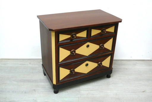Antique chest of drawers with 4 drawers, Wilhelminian style dark walnut with shabby yellow, around 1890