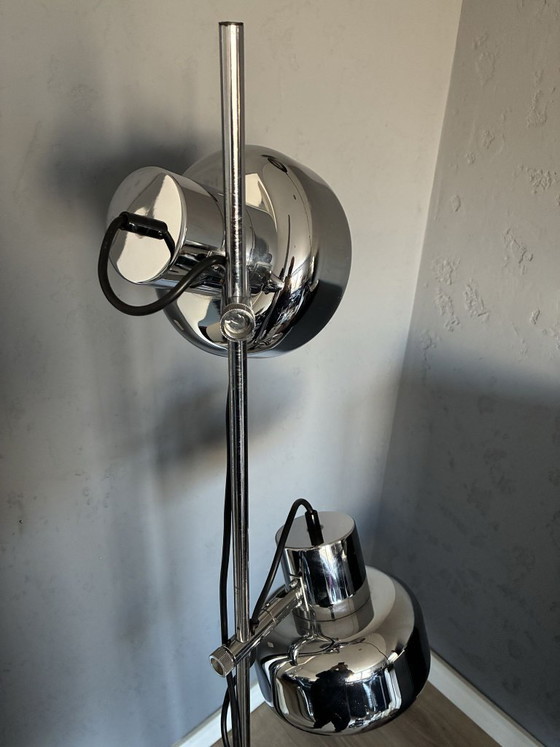 Lampada da terra Koch & Lowy for OMI, due faretti cromati, anni '70, Lampade da terra, Cromo, Argentato (foto 5 di 8)