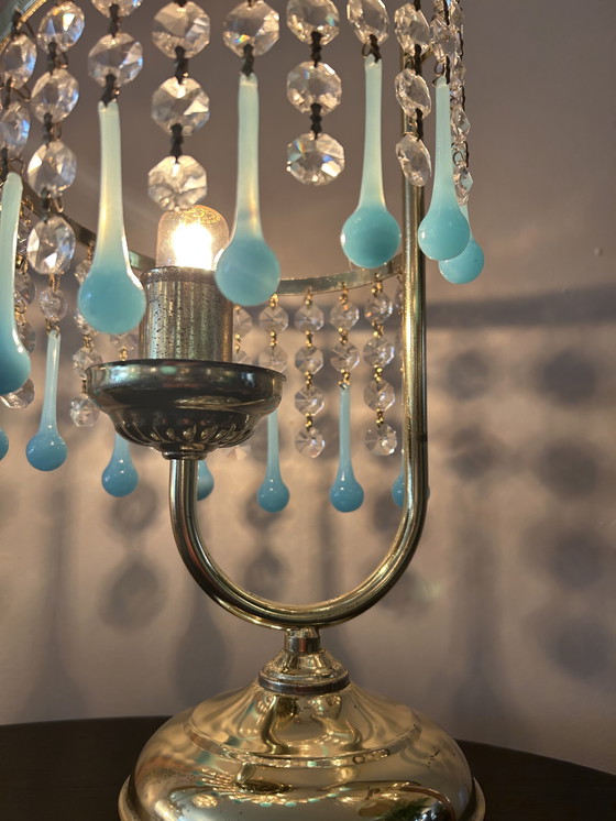 Image 1 of 2 Pieces Murano Opaline Blue Table Lamps Vintage Crystal