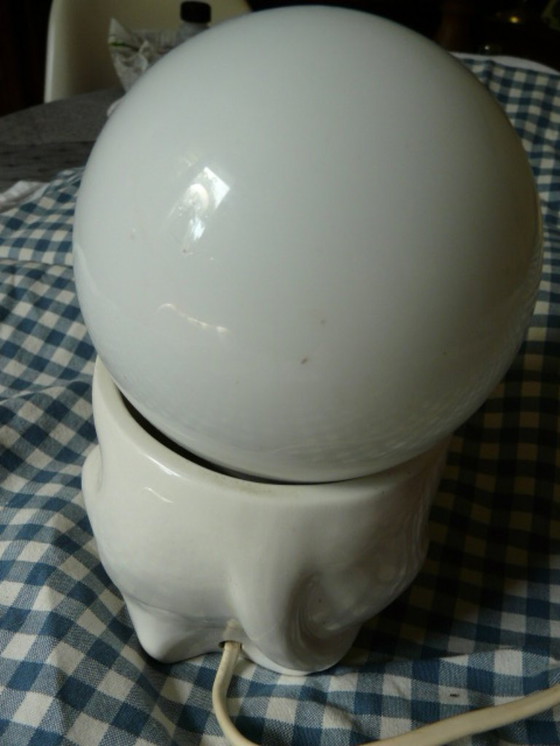 Image 1 of Keramiek en opaline hondenlamp 1960/70 Gesigneerd Bassano Italië