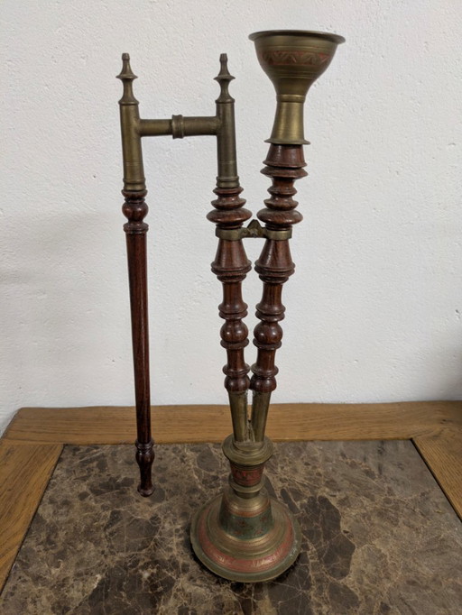 Ancient Indian Hookah, in Gilded Metal and Precious Wood