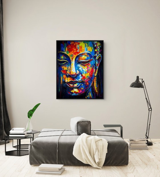 Image 1 of Unique hand-painted Buddha painting "Colorful Calm" – Seksak Jaichumchen – 80 × 100 cm