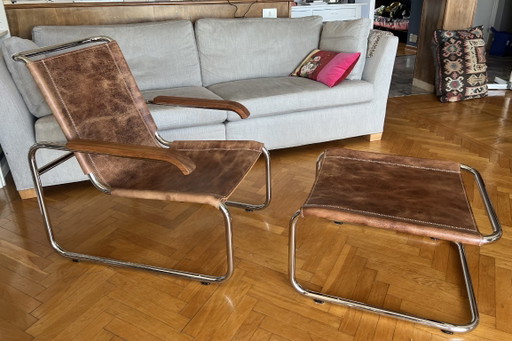 Marcel Breuer steel tube cantilever chair (S 35 L) with base – Thonet, stoelen fauteuils, Leather, Metal (photo 2 of 5)