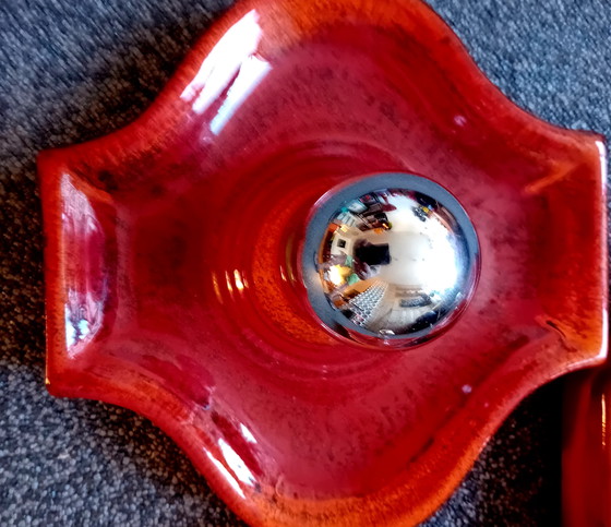 Image 1 of 3x J70 Huhstadt Leuchten Lampada da parete in ceramica Spaceage - Rosso Arancione