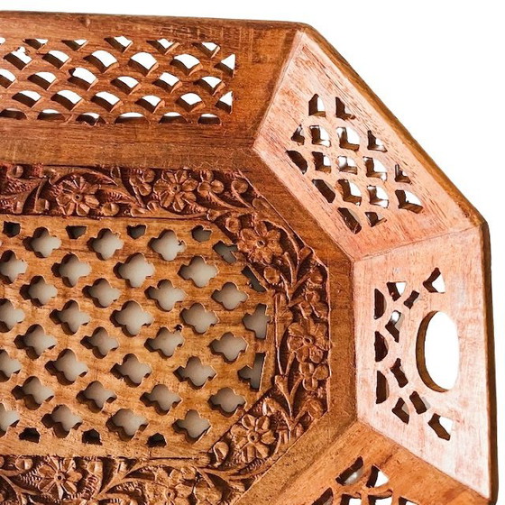 Image 1 of Vassoio intagliato in legno d'epoca, teak orientale, anni '70