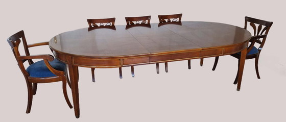 Image 1 of Empire mahogany wooden dining table large extendable for 8 persons with brass decoration