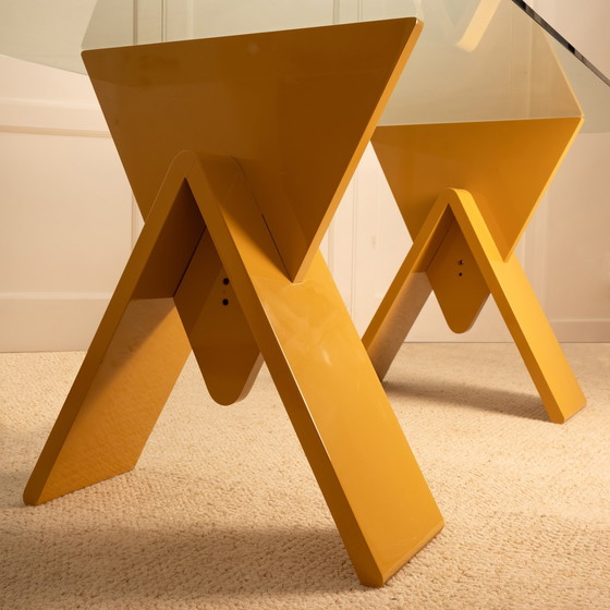 Image 1 of Lacquered & Glass Dining Table / Desk