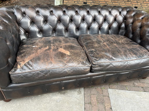 Canapé Chesterfield 2 places marron - Reconditionné
