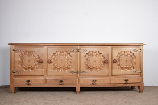 Very large French sideboard in solid oak by Guillerme and Chambron for Your Home 1960.