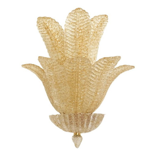 Set van 4 Murano glazen wandlampen in Venetiaans goudkleurig Graniglia bladdesign
