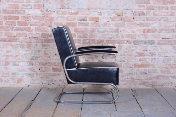Paire de fauteuils Bauhaus restaurés, Mücke-Melder, cuir, chrome, tchèque, années 1930 – Leather, Metal (photo 6 of 12)