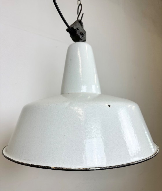 Image 1 of Large Industrial White Enamel Factory Pendant Lamp from Zaos, 1960s