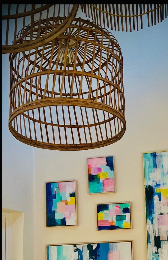 Image 1 of Set unico di 2 lampade a sospensione in rattan fatte a mano