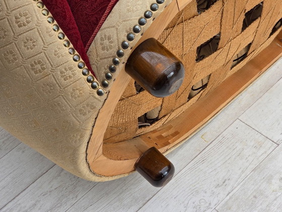 Image 1 of Divano curvo danese a 2 posti, anni '60, tessuto di lana rosso/beige.