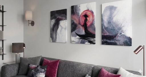 Modern and Contemporary Living Room Furniture, Minimalist Style. Triptych, 3-Piece Decorative Painting