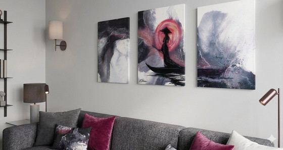 Image 1 of Modern and Contemporary Living Room Furniture, Minimalist Style. Triptych, 3-Piece Decorative Painting