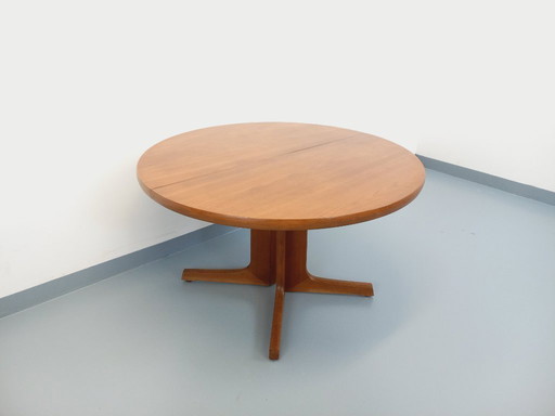 Table à manger ronde scandinave vintage en teck des années 60 avec rallonges