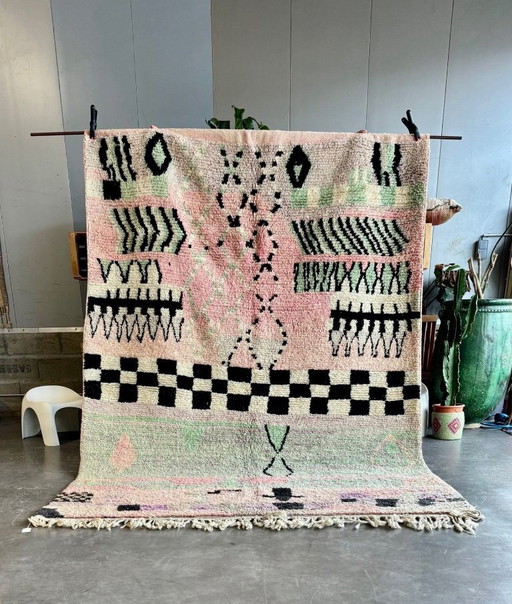 Superbe tapis marocain multicolore en laine 210x300 cm