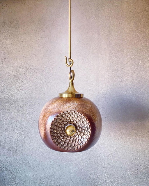 Vintage Brutalistische Keramiklampe in Brauntönen I